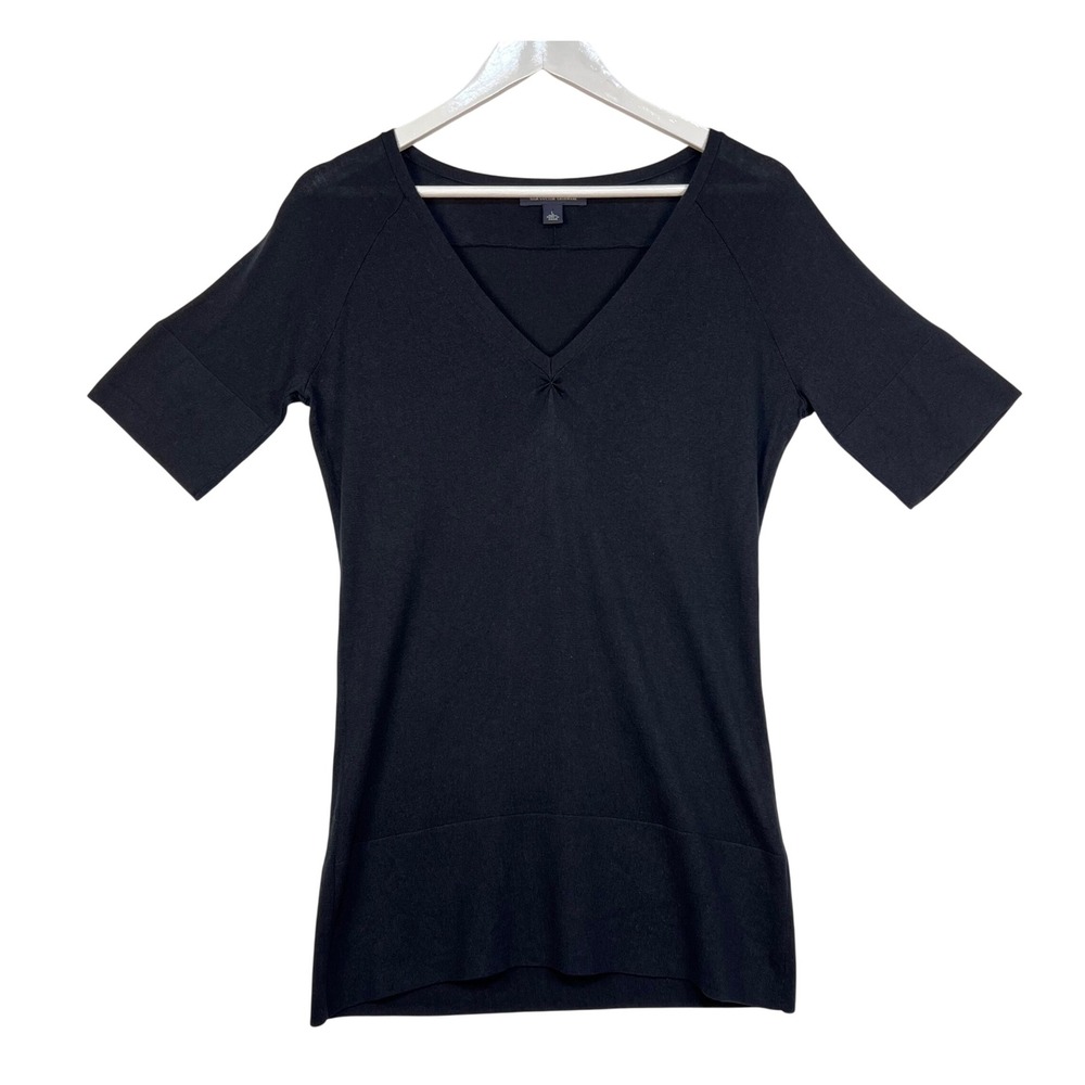 Banana Republic V-Neck Sweater Women L Black Silk Cotton Cashmere Minimalist